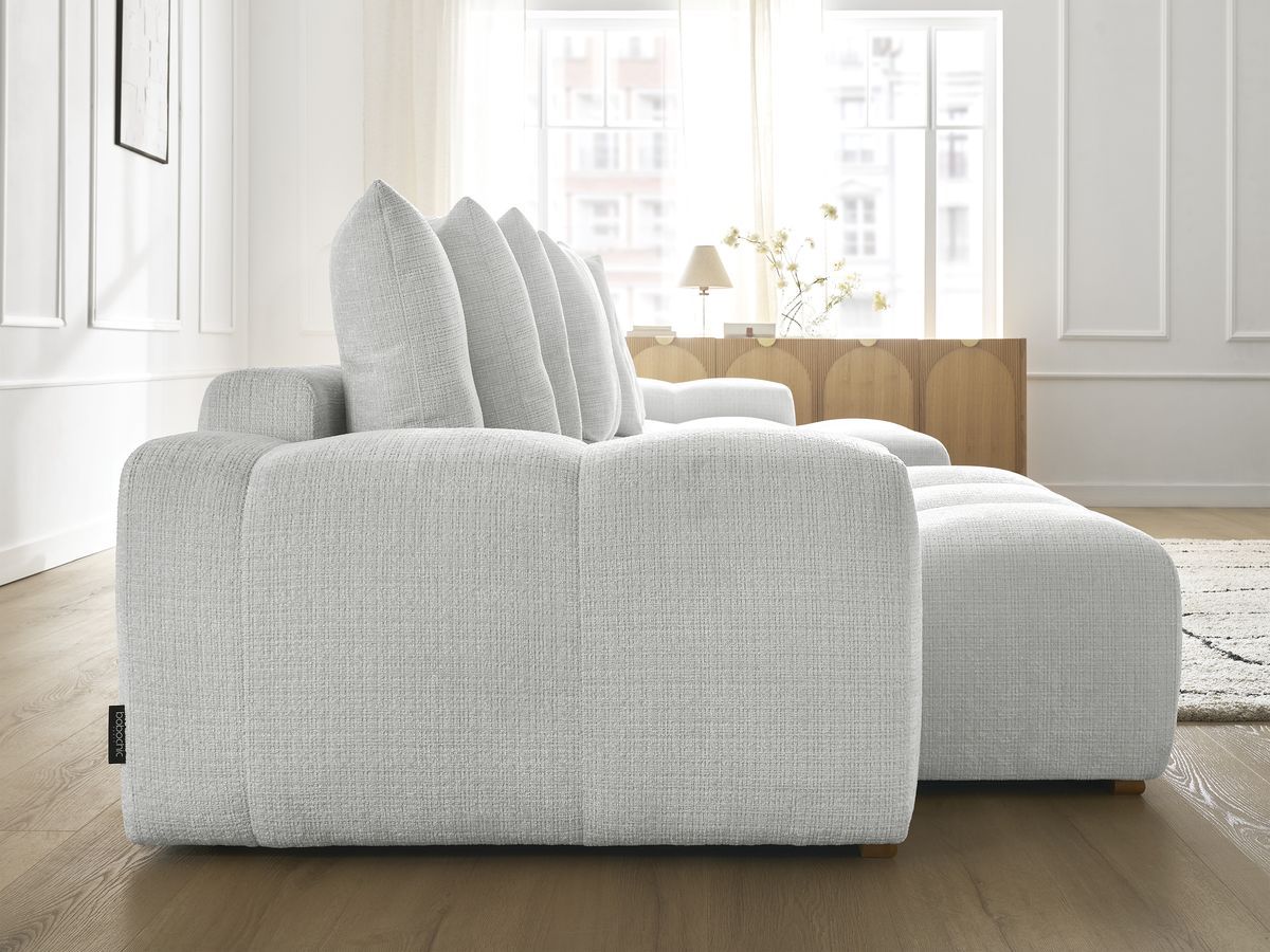 Bobochic Anakin Wohnlandschaft, Liegefläche 137 × 382 cm, 10 Kissen Strukturstoff Hellgrau