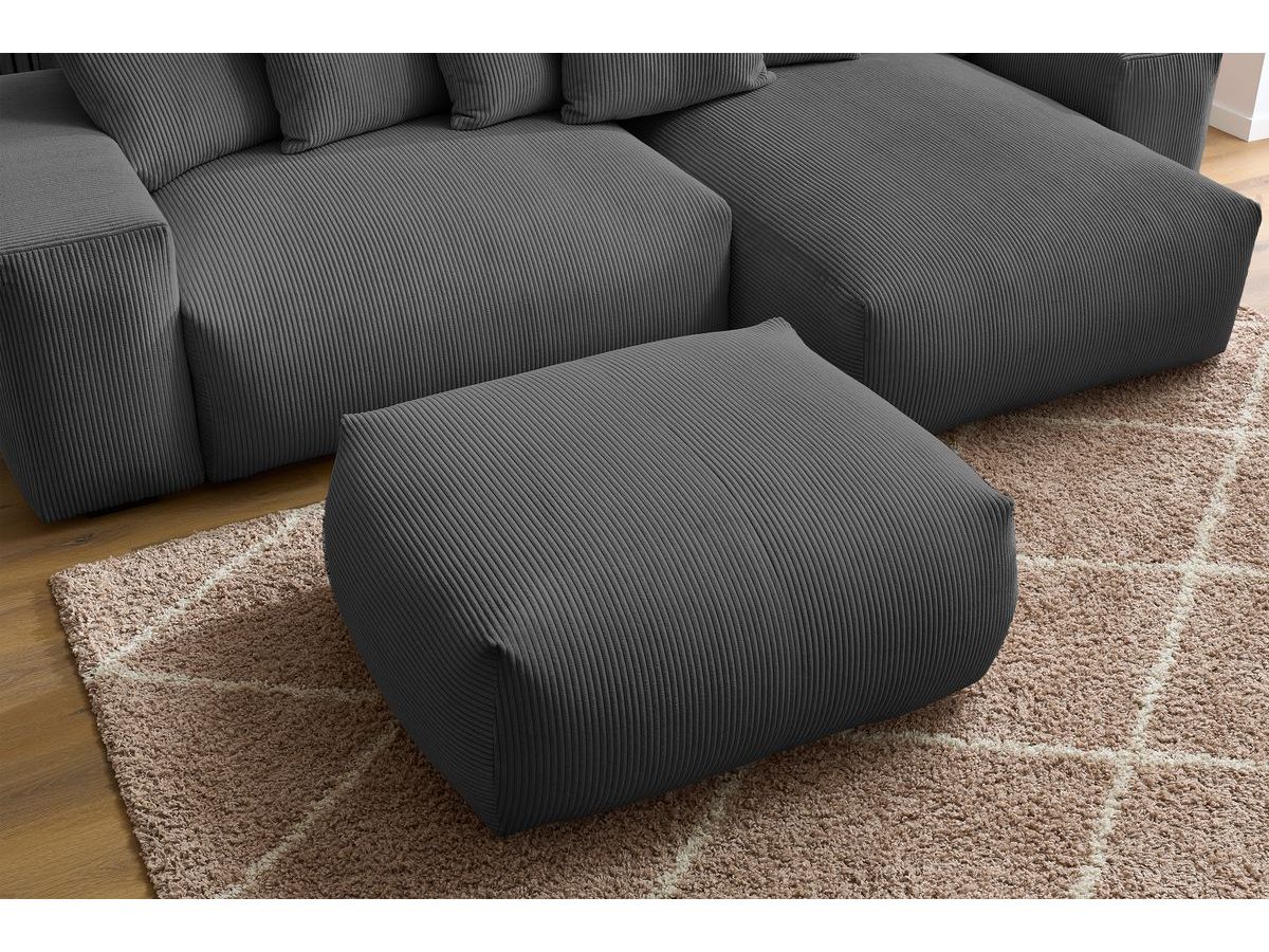 Bobochic Voltaire Ecksofa mit Schlaffunktion und Bettkasten und Pouf Cordsamt Dunkelgrau