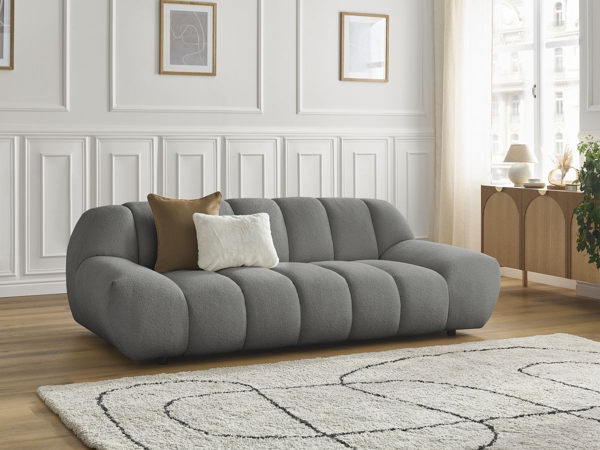 Bobochic Hayden Sofa 2-Sitzer Bouclé-Stoff Dunkelgrau