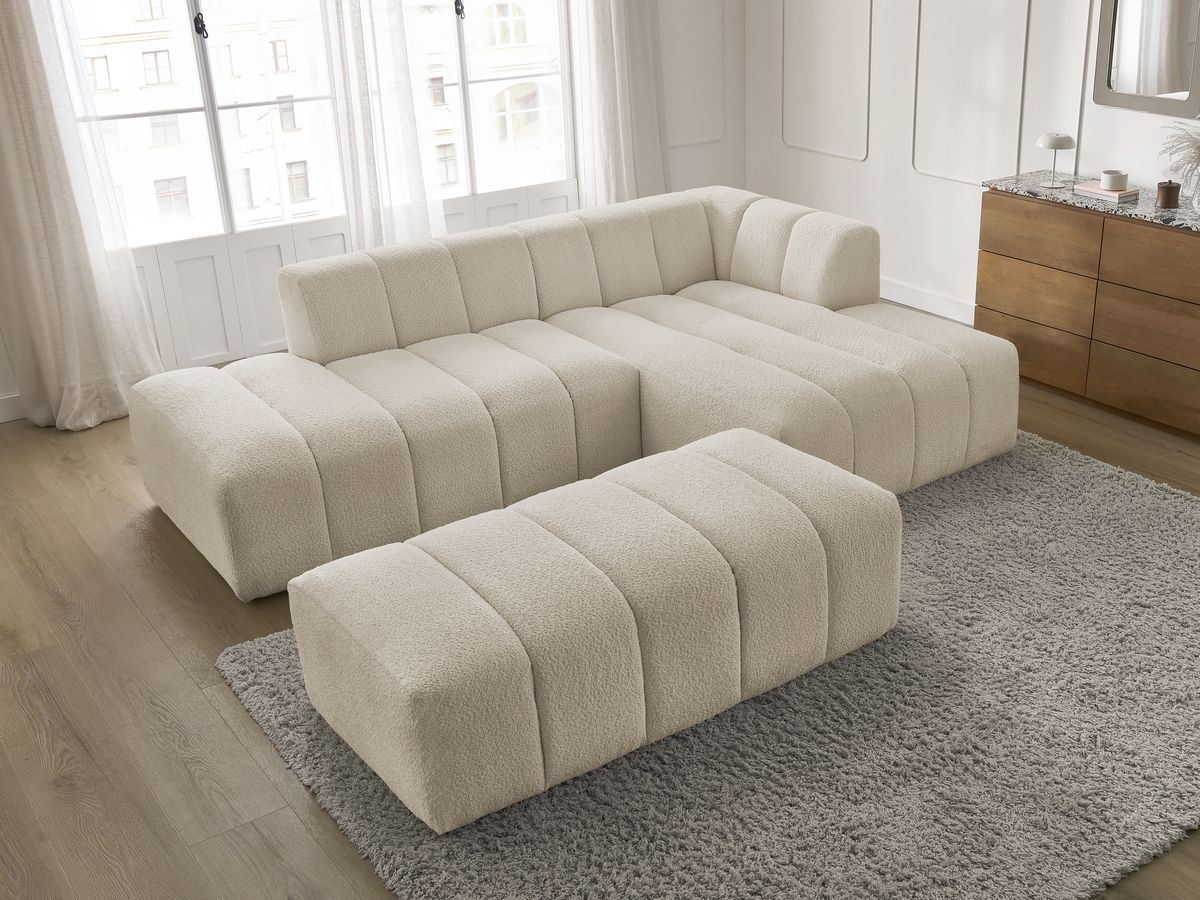 Bobochic Annecy Ecksofa mit Pouf Bouclé-Stoff Beige Ecke rechts