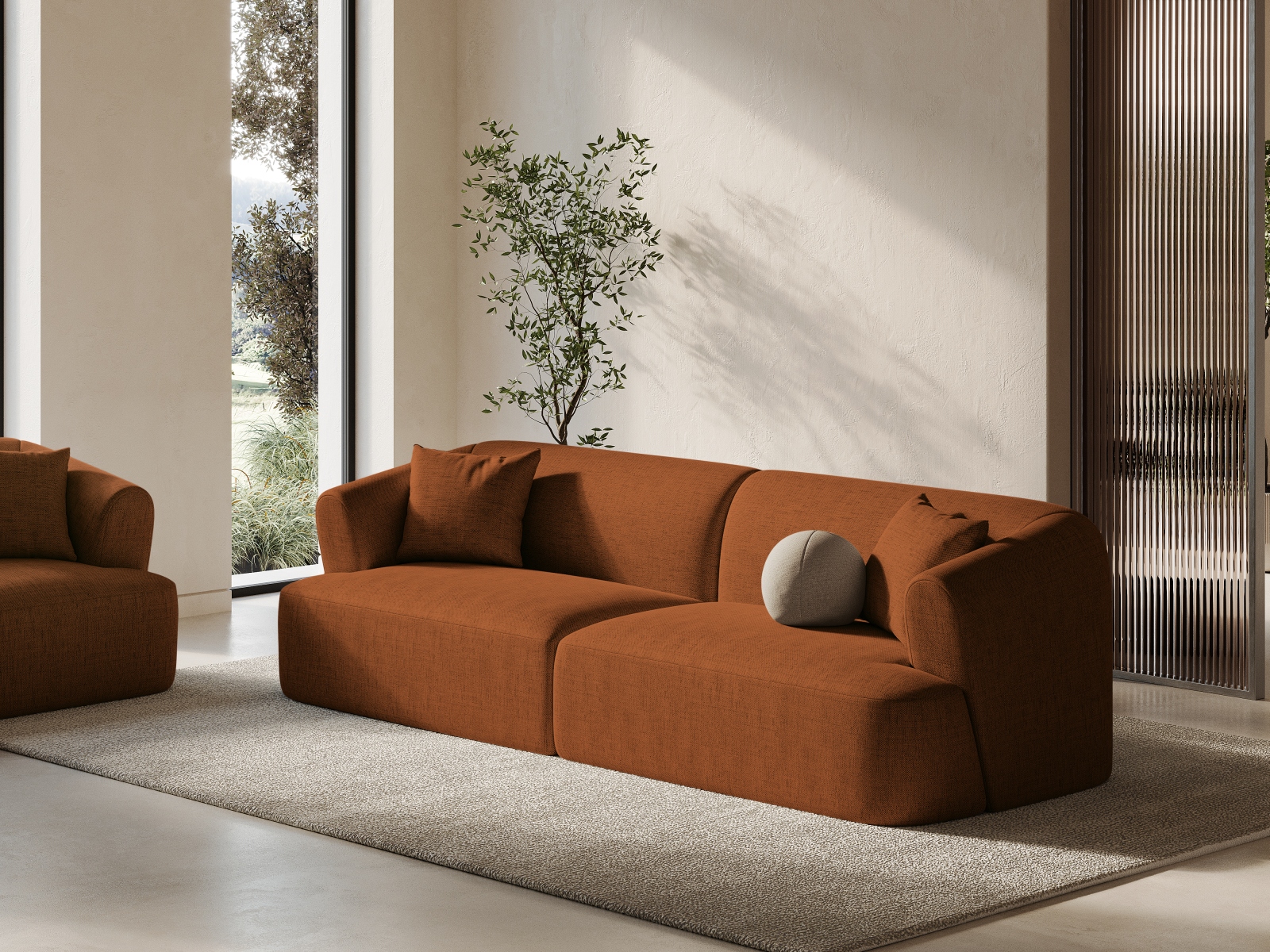 Cosmopolitan Design Sofa Campi 4-Sitzer Strukturierter Stoff Moly Ziegel