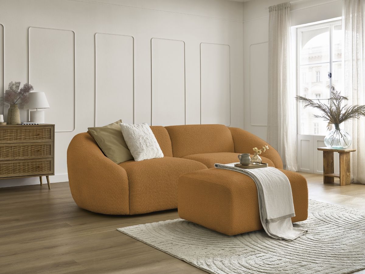 Bobochic Tina Sofa 4-Sitzer mit Pouf Bouclé-Stoff Gelb
