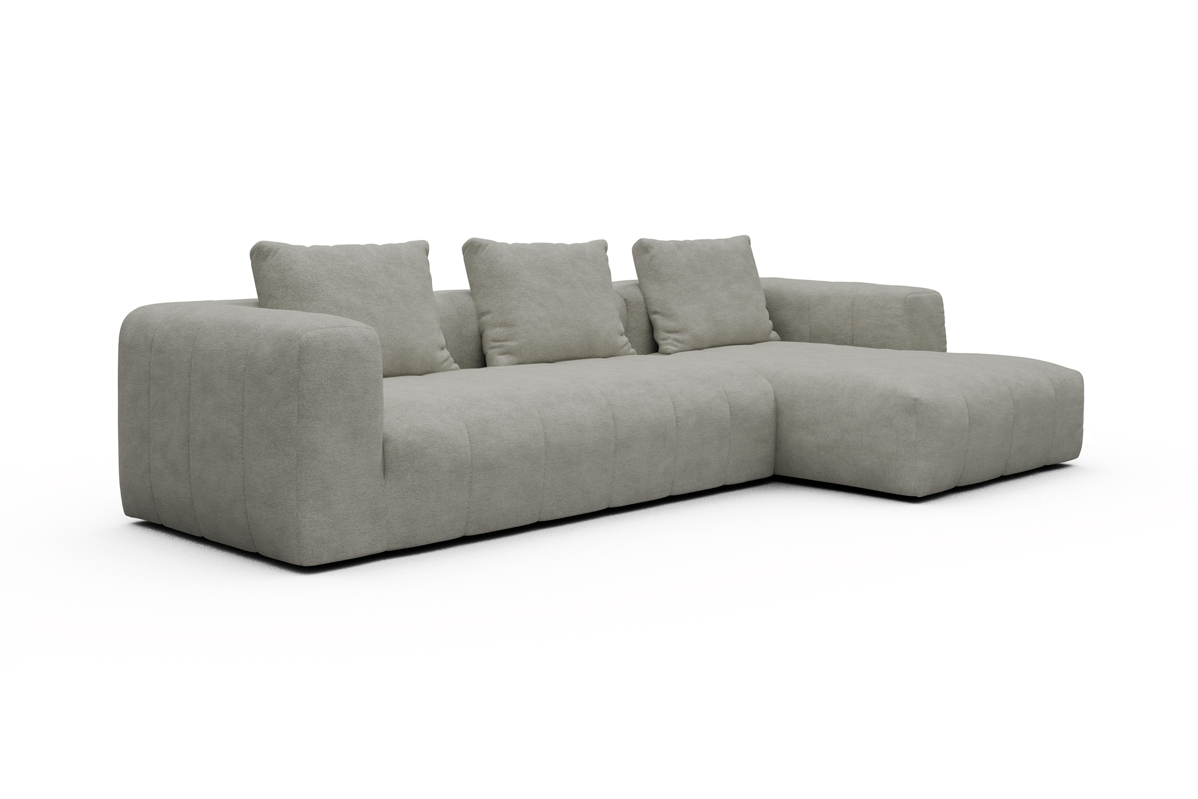 Ecksofa Hugo 2,5-Sitzer Armlehne links mit Chaiselongue Carreno-Moon-Stone-White