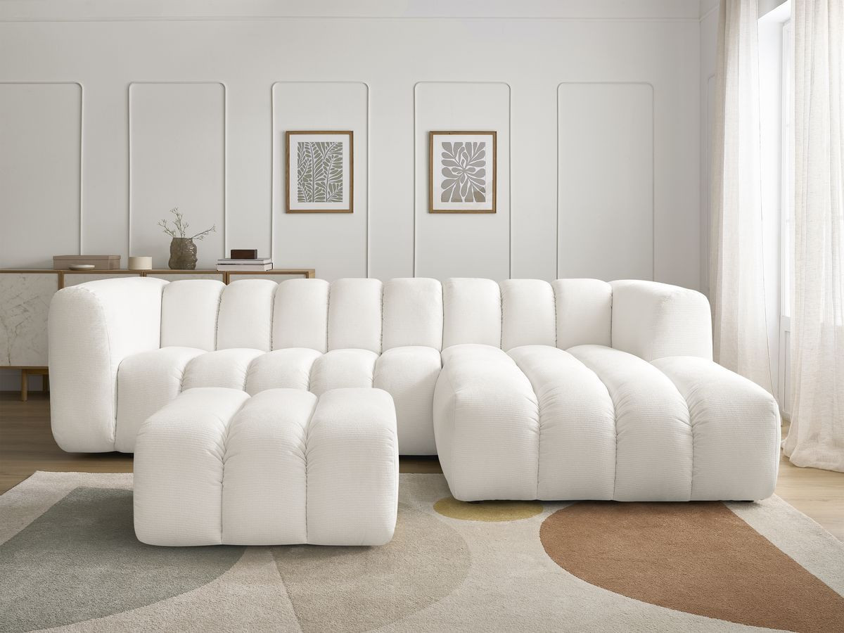 Bobochic Talia Ecksofa mit Pouf Melange-Stoff Weiß Ecke rechts