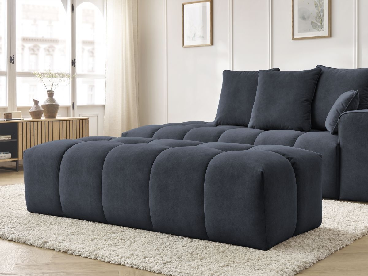 Bobochic Mont-blanc Sofa 5-Sitzer mit Pouf Samt Dunkelblau Armlehne rechts