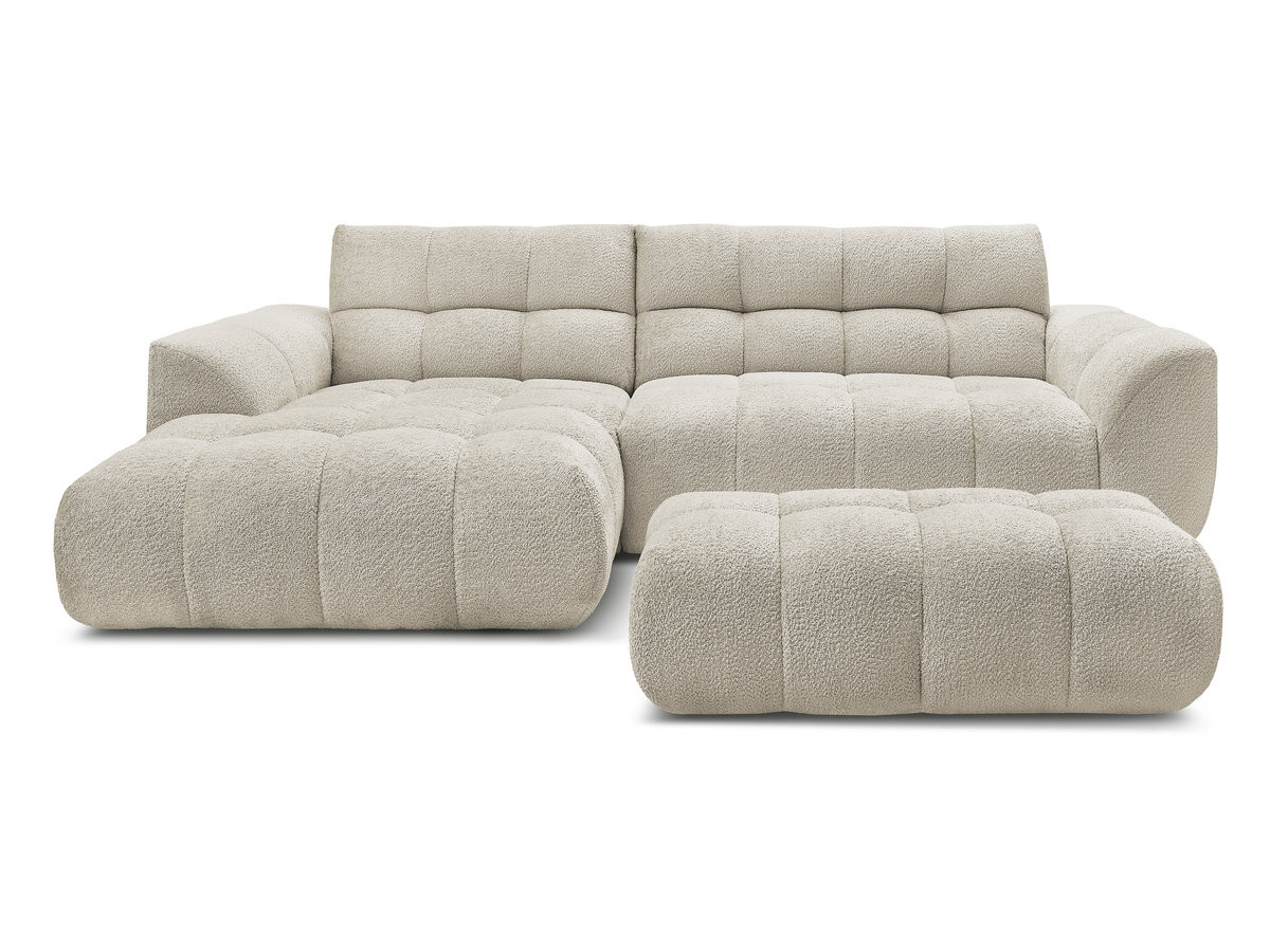Bobochic Jaya Ecksofa mit Pouf Chenille Beige Ecke links