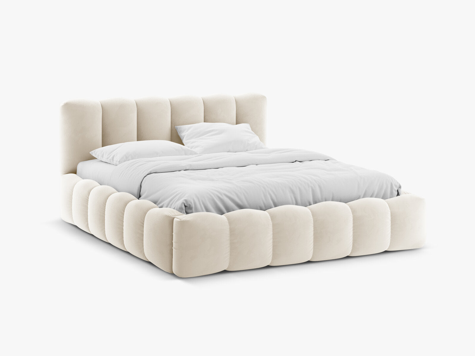 Micadoni Stauraumbett mit Kopfteil Lupine Samt Paris Beige