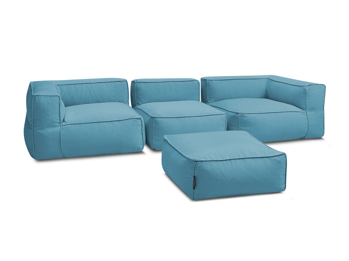 Bobochic Giulia Gartensofa 4-Sitzer mit Pouf, 2 Eckmodule Stoff Hellblau