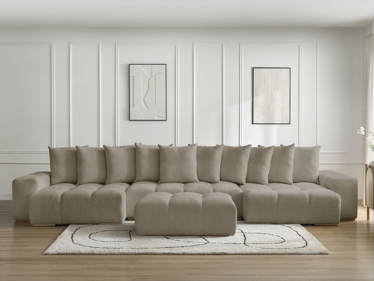 Bobochic Anakin Wohnlandschaft mit Pouf, 10 Kissen Strukturstoff Taupe