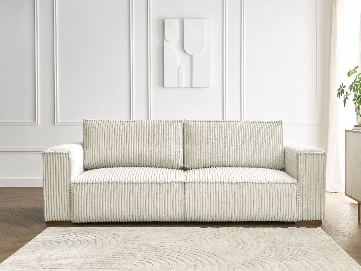 Bobochic Chelsea Schlafsofa 3-Sitzer mit Bettkasten Breitcord weich Beige