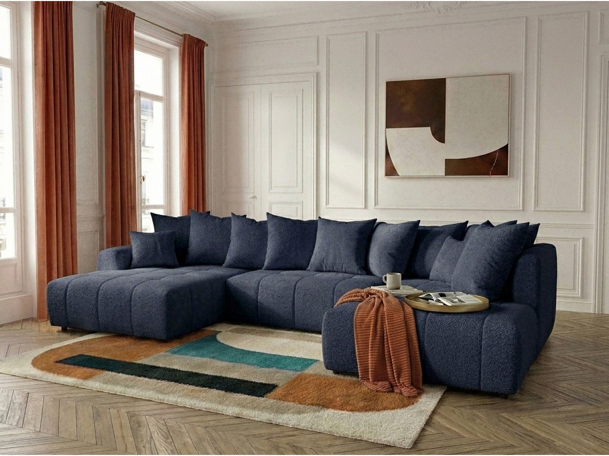 Bobochic Roxelane Wohnlandschaft Bouclé-Stoff Dunkelblau Ecke links