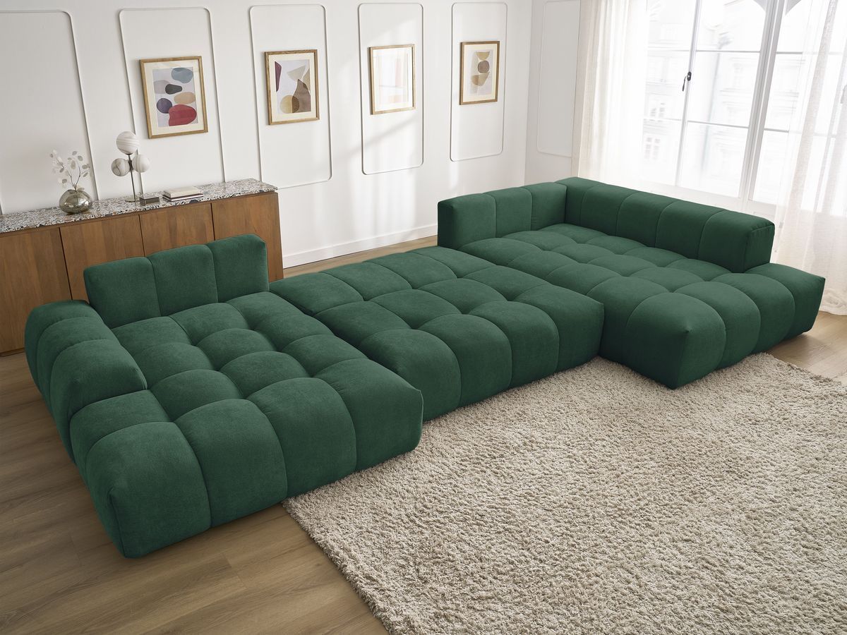 Bobochic Everest Wohnlandschaft, 6 Kissen Strukturstoff Grün Ecke links