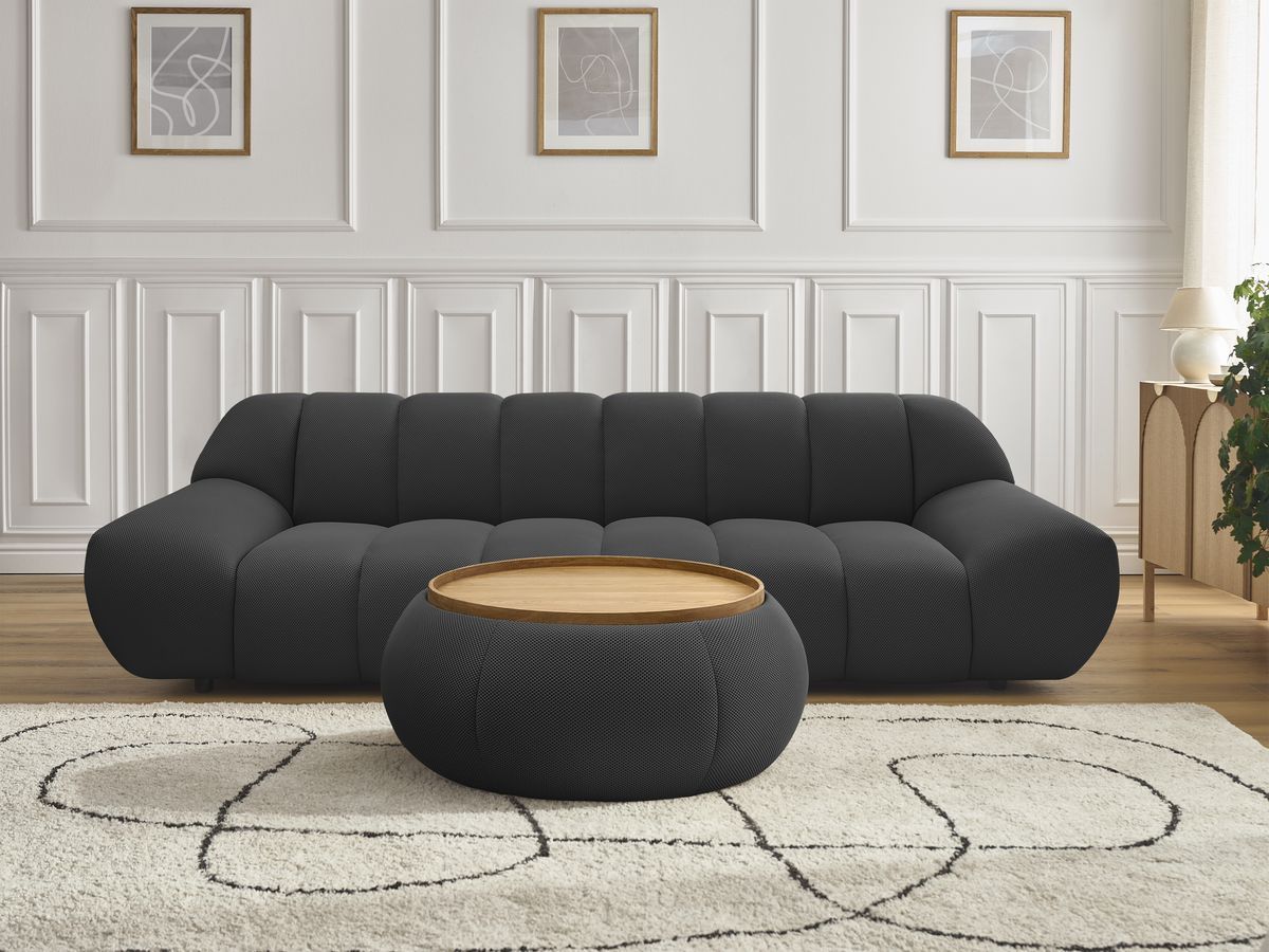 Bobochic Hayden Sofa 3-Sitzer mit Pouf 256 × 107 cm Mesh-Stoff Schwarz