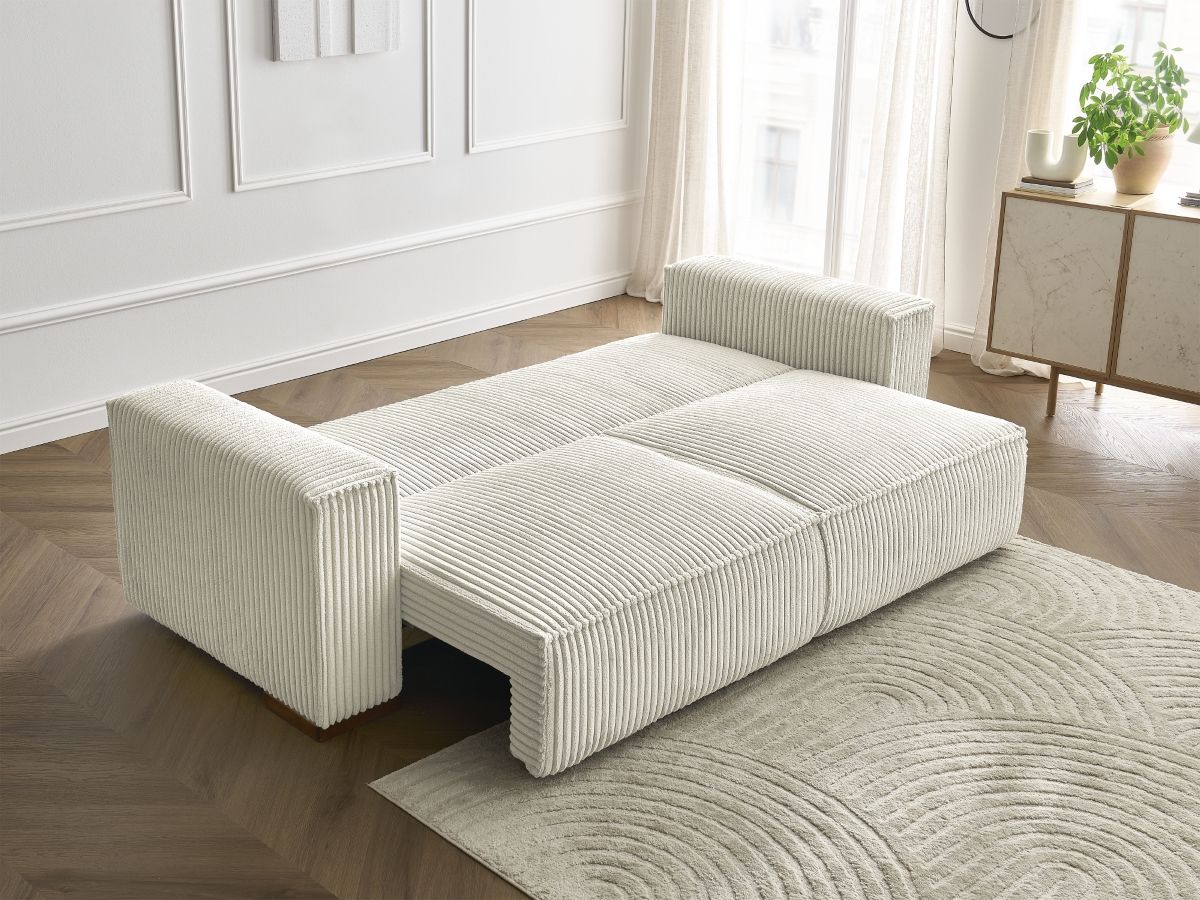 Bobochic Chelsea Schlafsofa 3-Sitzer mit Bettkasten Breitcord weich Beige