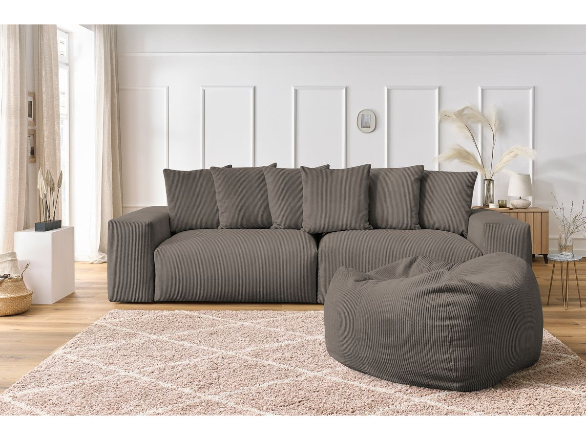 Bobochic Voltaire Sofa 5-Sitzer mit Pouf Cordsamt Taupe