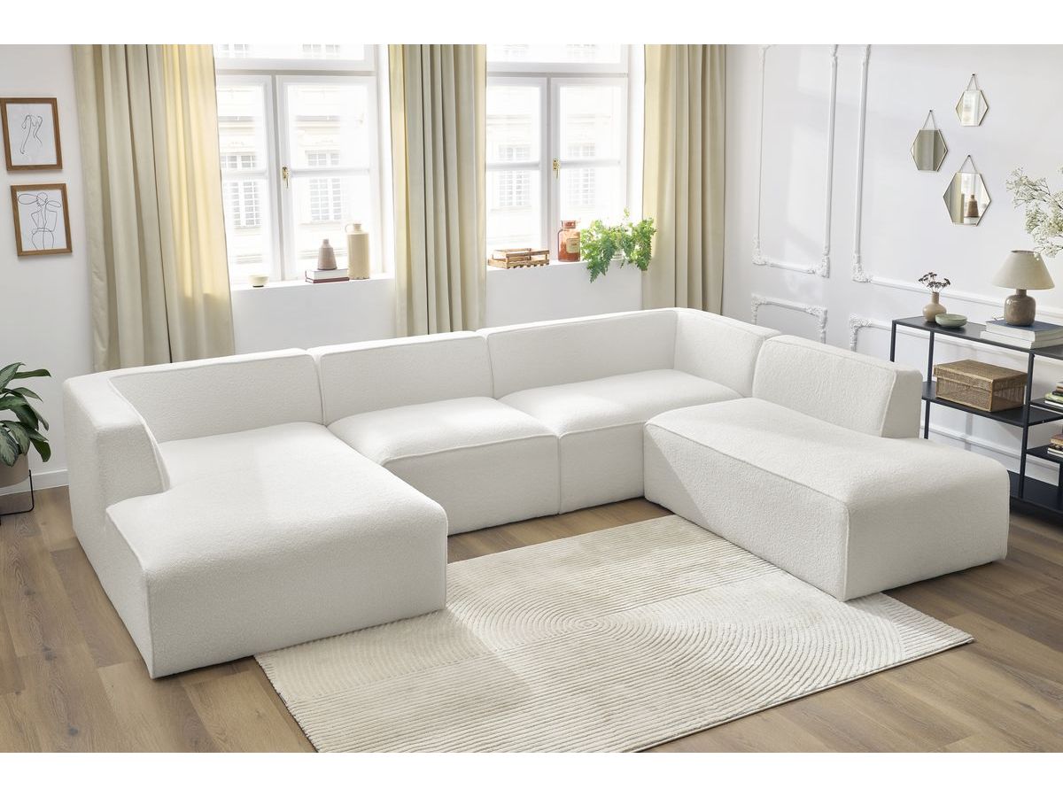 Bobochic Megeve Wohnlandschaft Bouclé-Stoff Weiß Ecke links