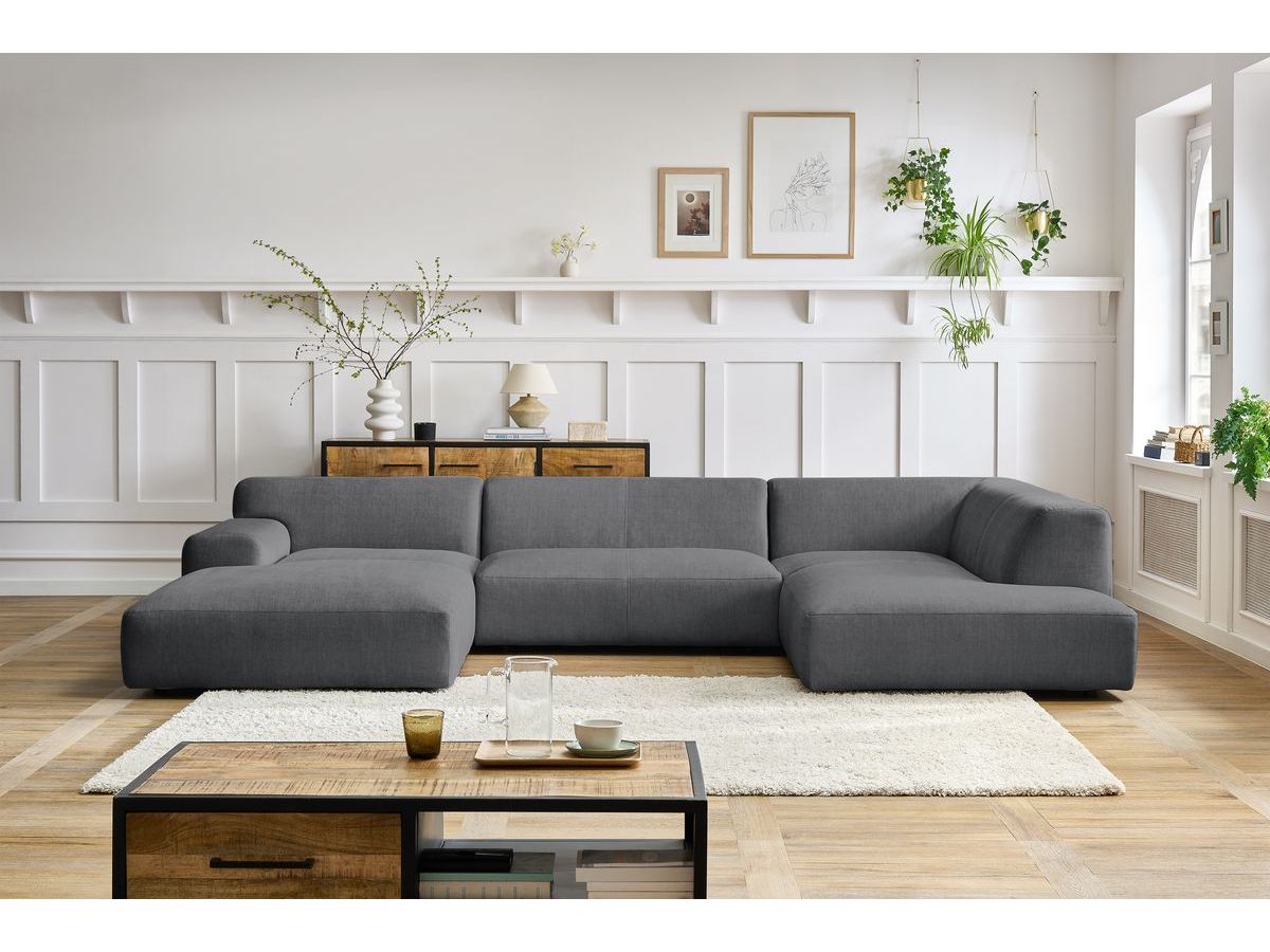 Bobochic Lavena Wohnlandschaft 359 × 220 cm Samt Dunkelgrau Ecke links