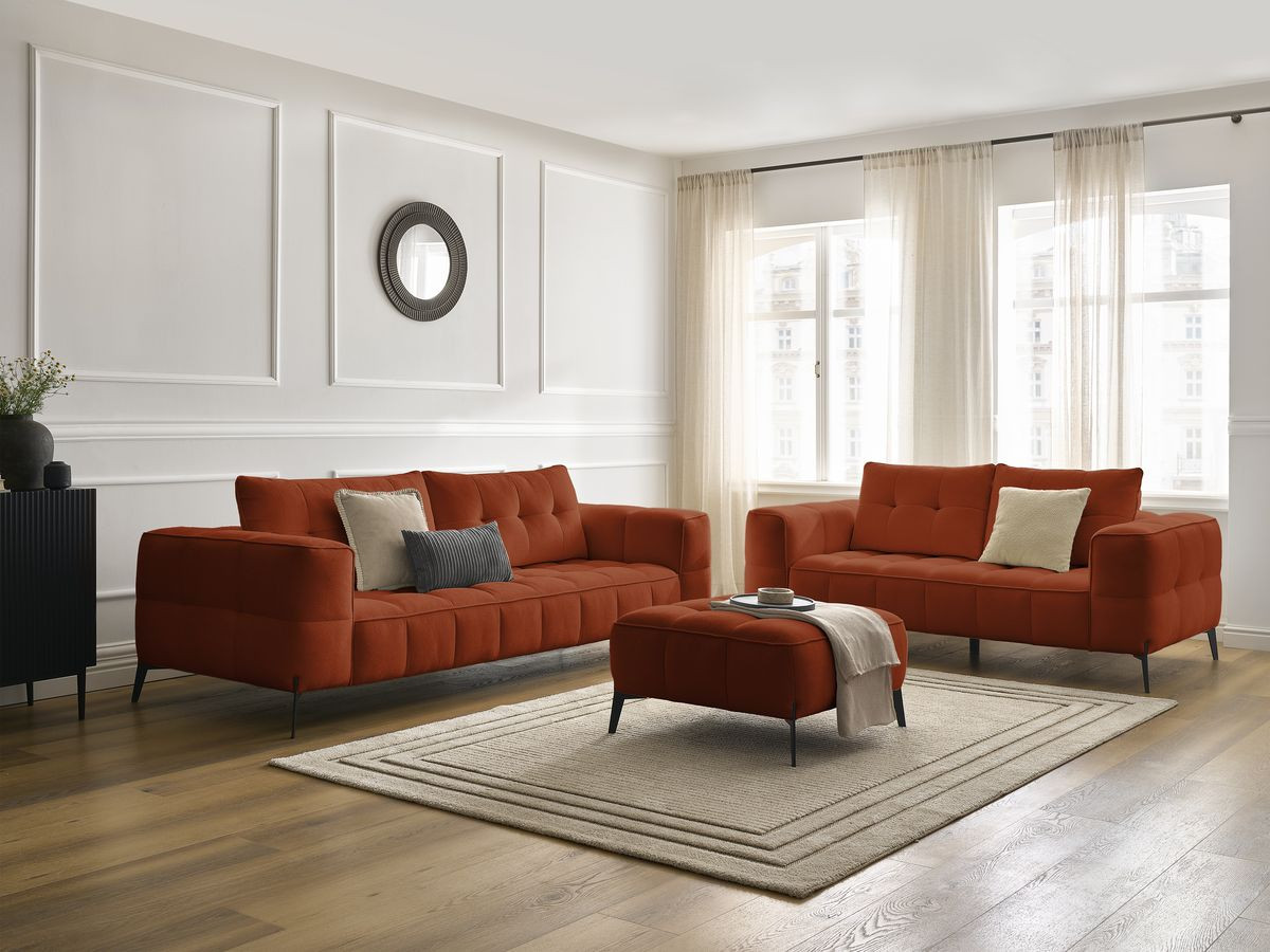 Bobochic Anis Sofa-Set 3- und 2-Sitzer mit Pouf Strukturstoff Orange