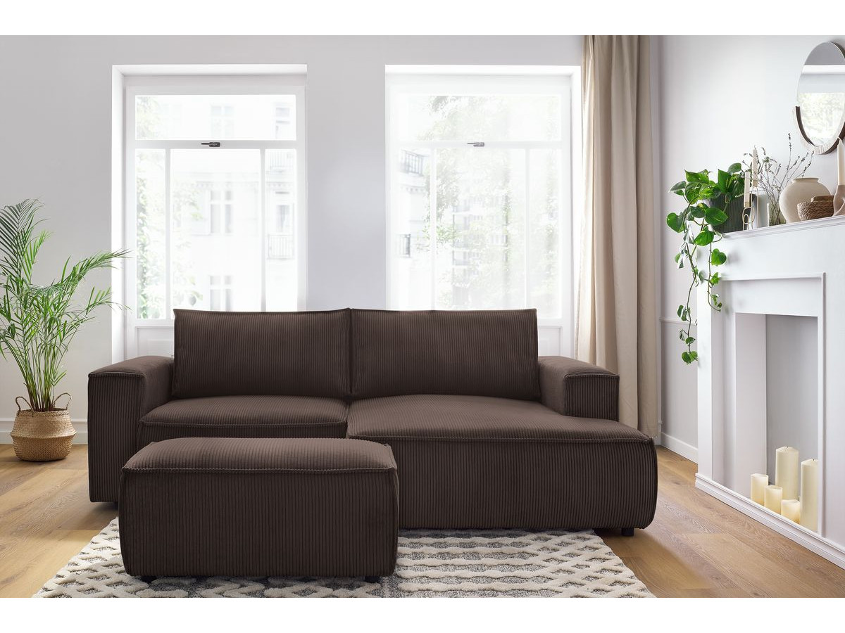 Bobochic Nihad Ecksofa mit Pouf Cordsamt Braun Ecke rechts