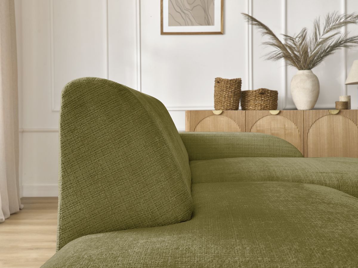 Bobochic Sirius Ecksofa 300 × 170 cm Strukturstoff Grün Ecke rechts