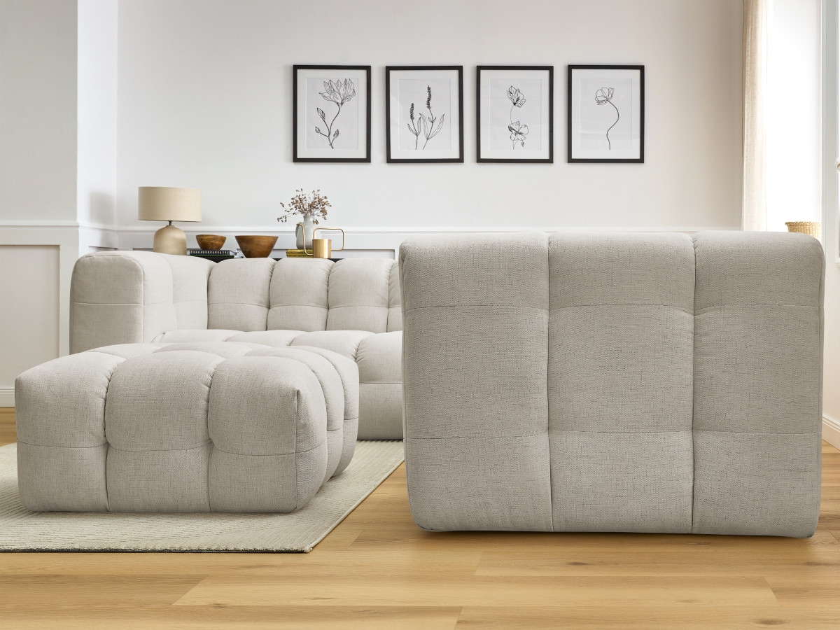 Bobochic Cloud Ecksofa mit Pouf 268 × 110 cm Stoff Beige