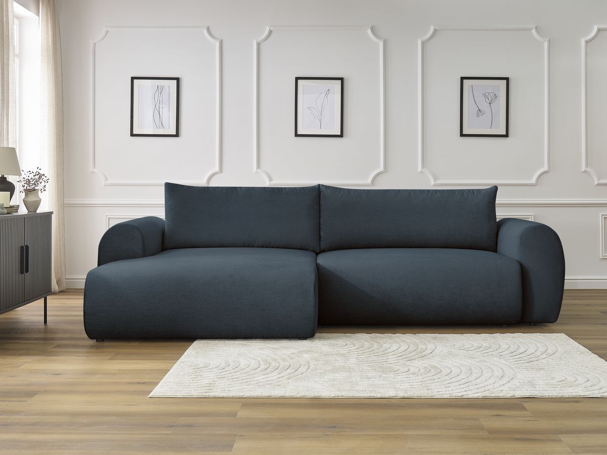 Bobochic Lucien Ecksofa mit Schlaffunktion und Bettkasten 314 × 167 cm Stoff Dunkelblau Ecke links