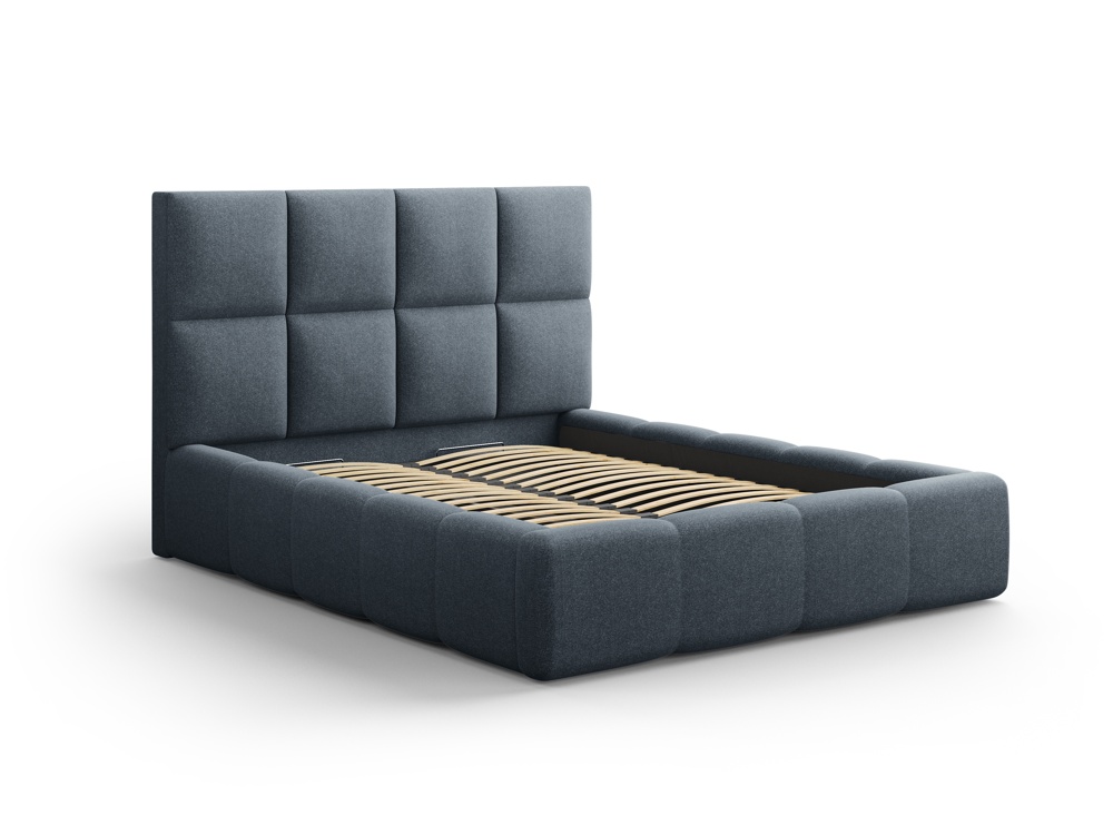 Cosmopolitan Design Stauraumbett mit Kopfteil Livigno 160x200 Strukturierter Stoff Solid Dunkelblau