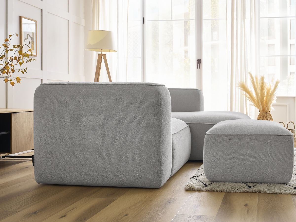 Bobochic Zephyr Ecksofa mit Pouf 260 × 165 cm Strukturstoff Hellgrau Ecke rechts