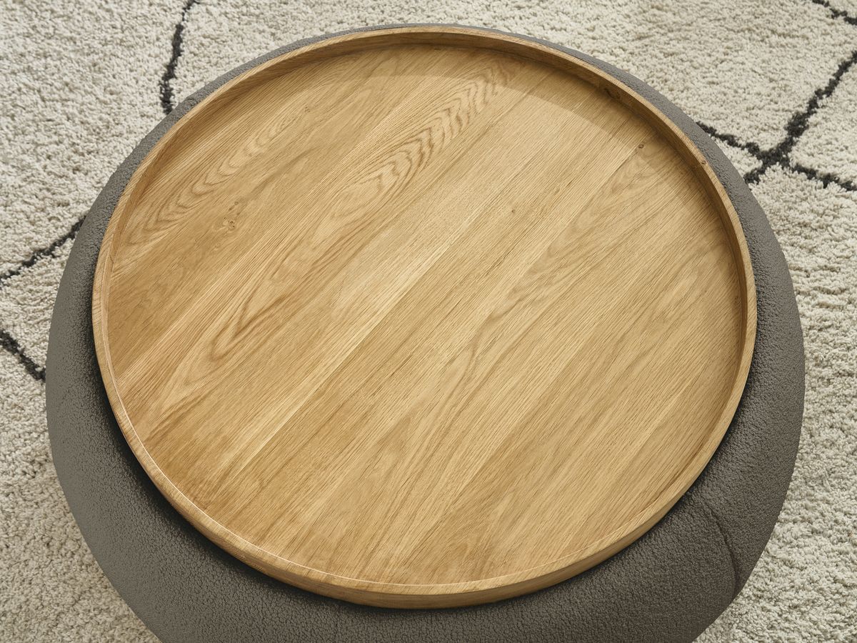 Bobochic Hayden Pouf mit Tablett, rund Bouclé-Stoff Braun, 87 cm