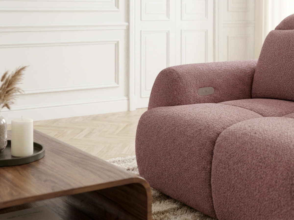 Bobochic Ruby Ecksofa mit Schlaffunktion und Bettkasten Chenille Rot Ecke rechts