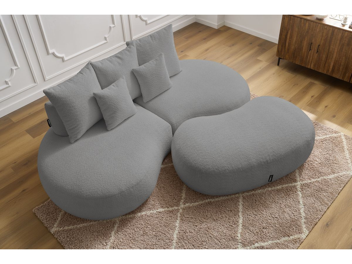 Bobochic Saint-germain Sofa 5-Sitzer mit Pouf Bouclé-Stoff Hellgrau