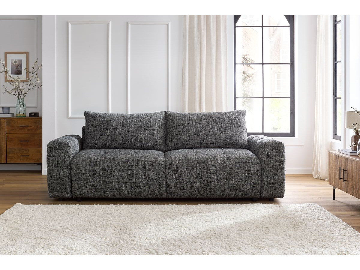 Bobochic Arsene Schlafsofa 3-Sitzer mit Bettkasten Melange-Stoff Dunkelgrau