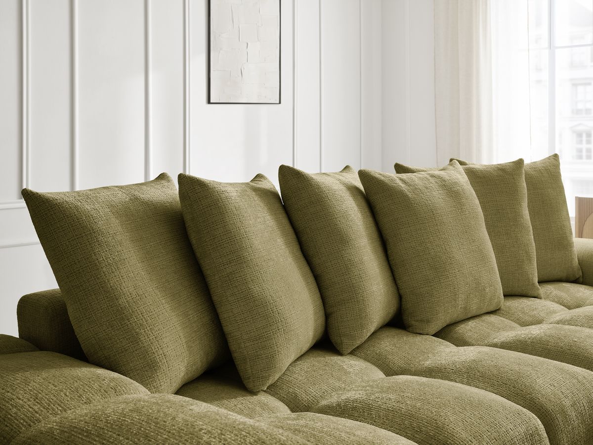 Bobochic Anakin Ecksofa, 6 Kissen Strukturstoff Grün