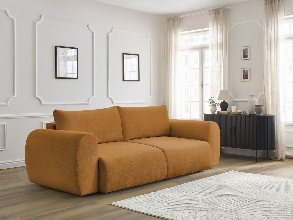 Bobochic Lucien Schlafsofa 3-Sitzer mit Bettkasten Stoff Gelb