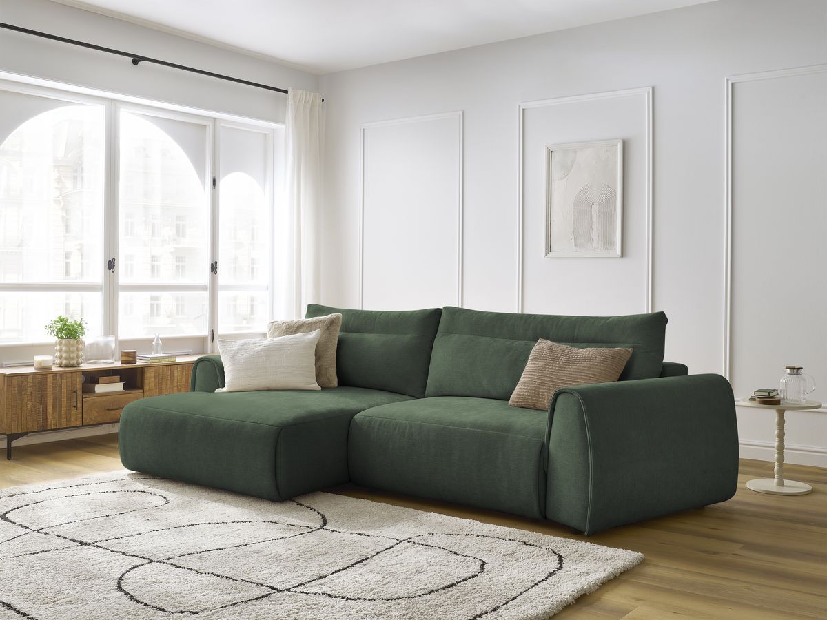 Bobochic Aden Ecksofa 293 × 152 cm Stoff Grün Ecke links