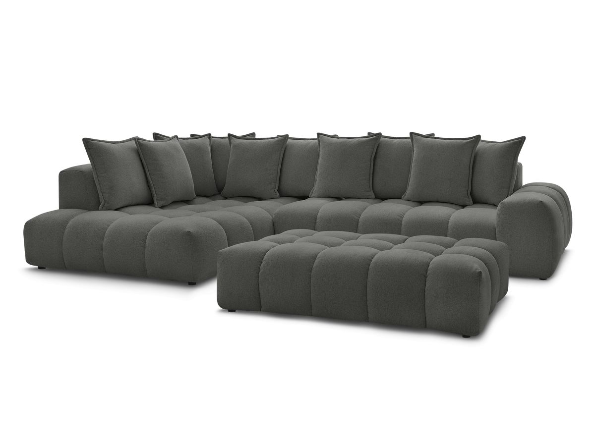 Bobochic Everest Ecksofa mit Schlaffunktion und Pouf, 10 Kissen Melange-Stoff Dunkelgrau Ecke links