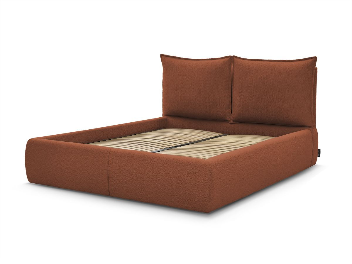 Bobochic Garance Polsterbett mit Bettkasten Bouclé-Stoff Orange, Liegefläche 180 × 200 cm