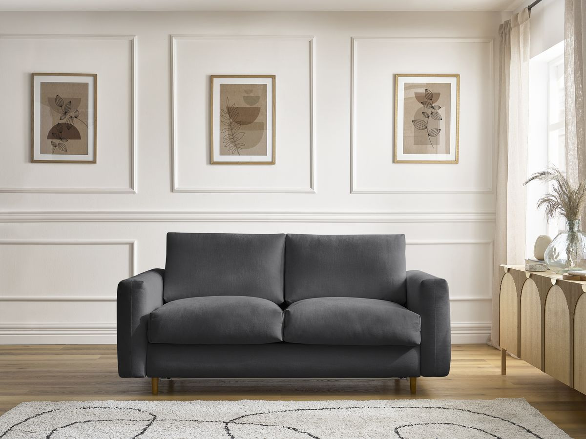 Bobochic Cocoone Schlafsofa 3-Sitzer Stoff Schwarz, Liegefläche 140 × 200 cm