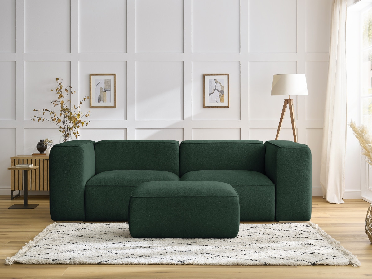 Bobochic Zephyr Sofa 3-Sitzer mit Pouf Strukturstoff Grün