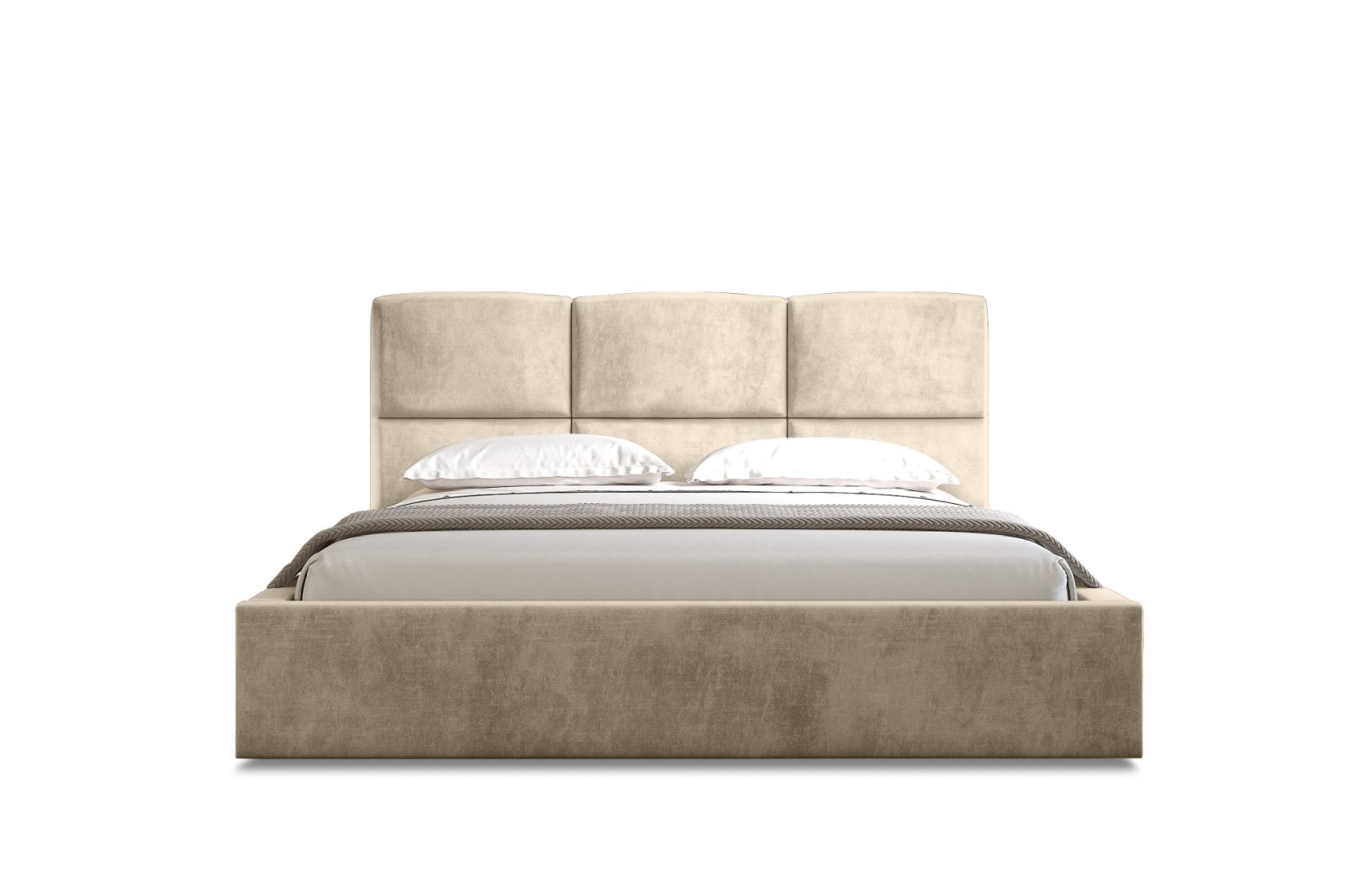 Polsterbett Portoza Samtstoff 140x200 mit Metallrahmen Macau Sand