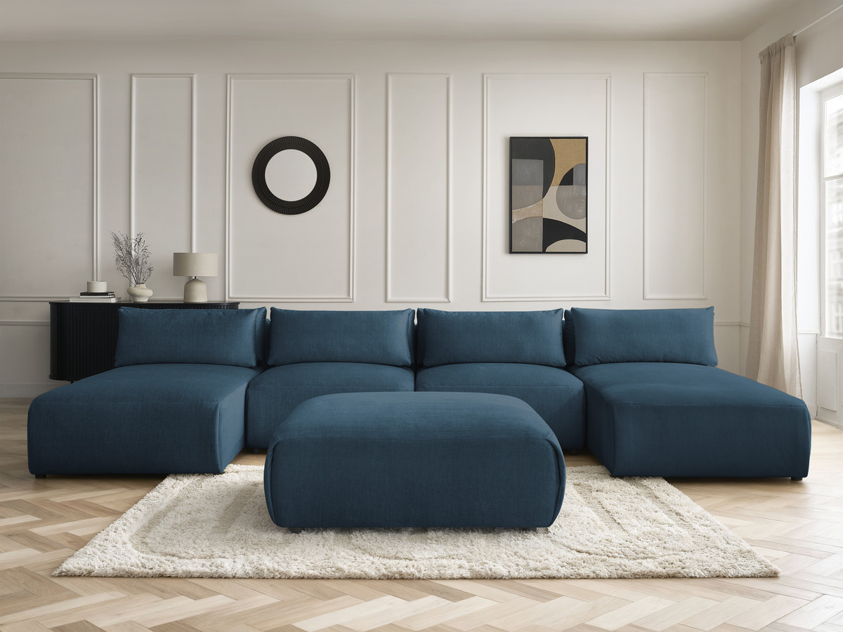 Bobochic Jana Wohnlandschaft mit großem Pouf Samt Blau