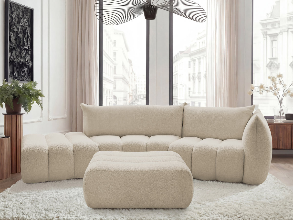 Bobochic Azra Ecksofa mit Pouf 325 × 112 cm Bouclé-Stoff Beige Ecke rechts