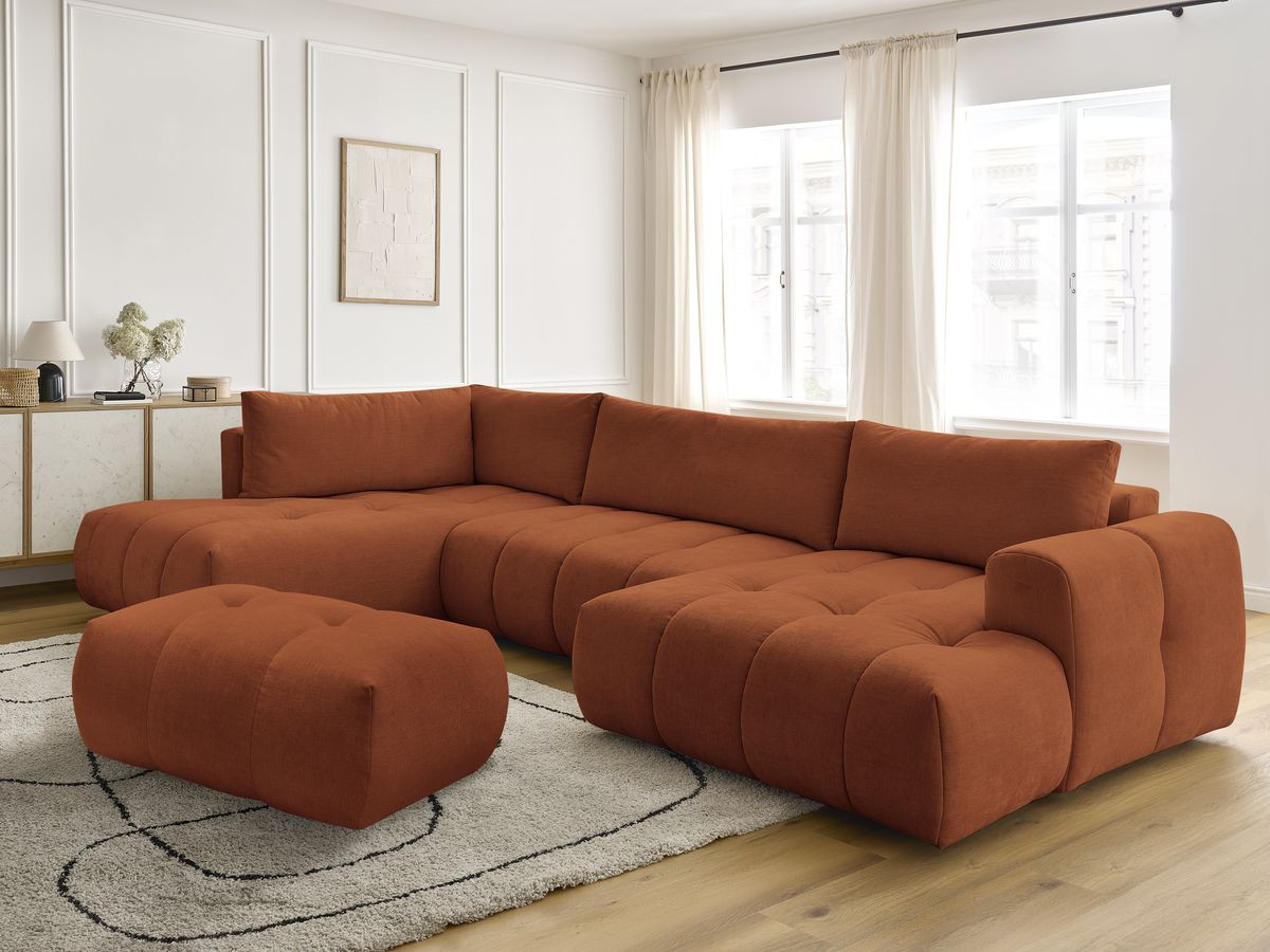 Bobochic Fuji Wohnlandschaft mit Pouf Stoff Orange Ecke rechts