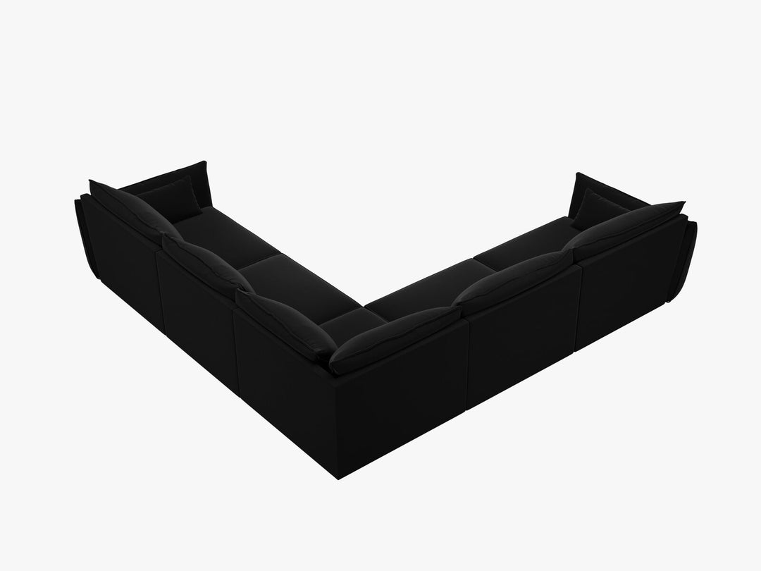 Micadoni Ecksofa Kaelle 7-Sitzer Samt Bluvel Schwarz