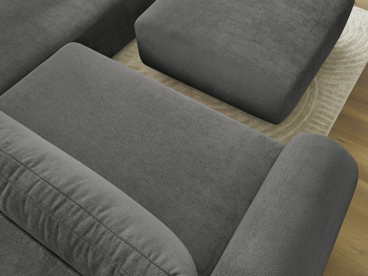 Bobochic Lucien Ecksofa mit Schlaffunktion und Bettkasten und Pouf 296 × 198 cm Stoff Dunkelgrau Ecke rechts