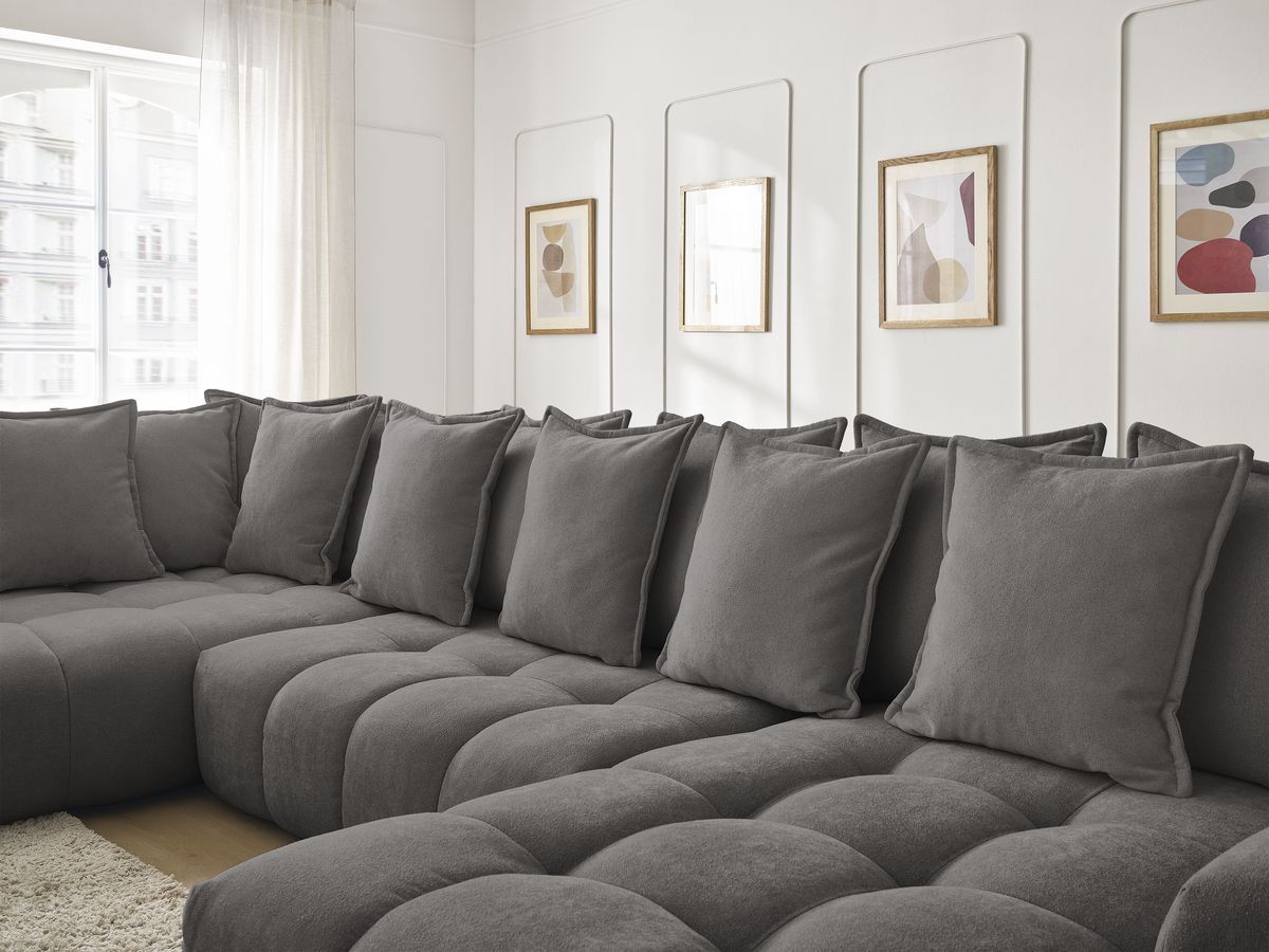 Bobochic Everest Wohnlandschaft, 14 Kissen Strukturstoff Dunkelgrau Ecke rechts