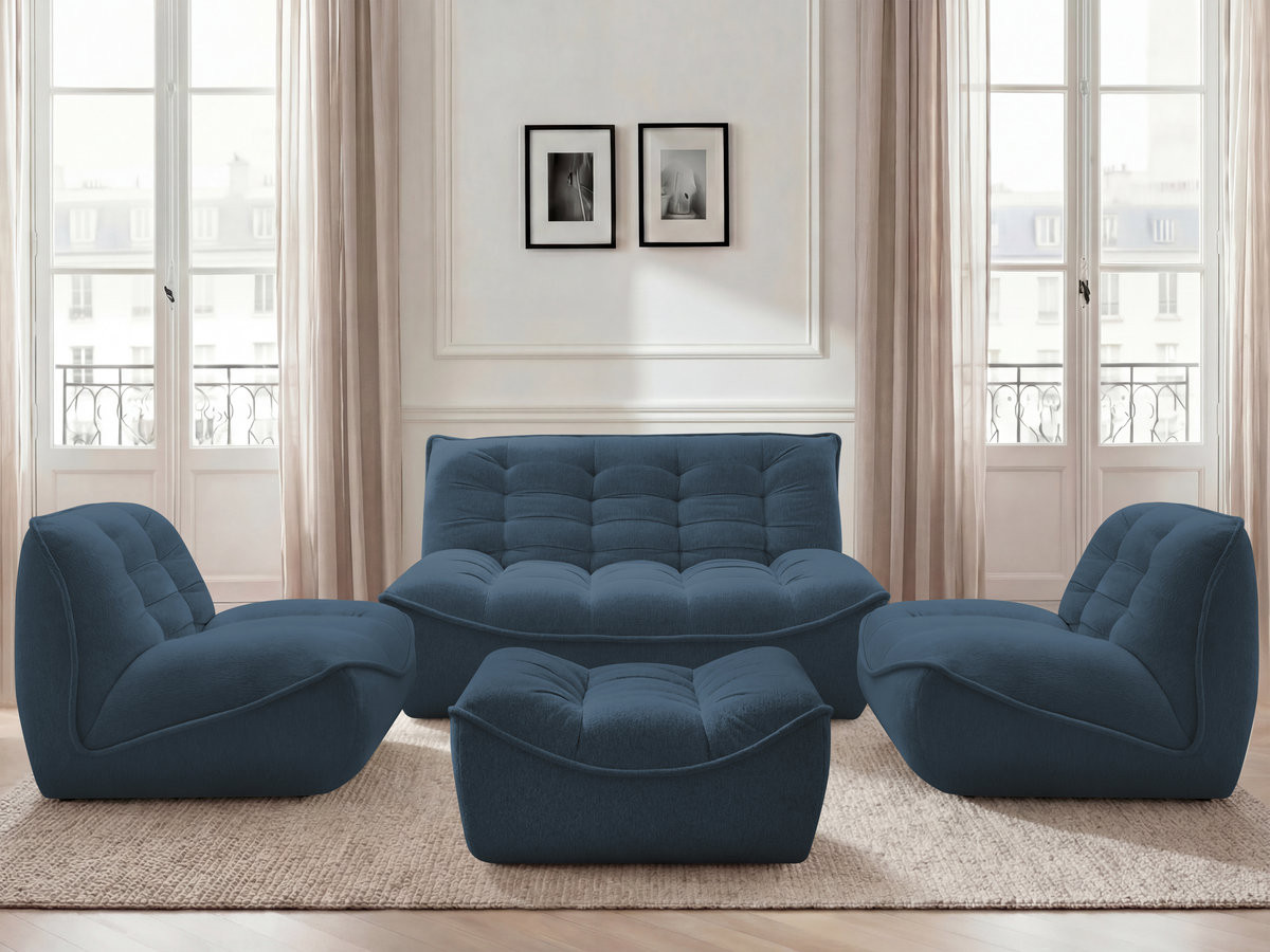 Bobochic Serena Sofa 4-Sitzer mit Pouf Melange-Stoff Blau