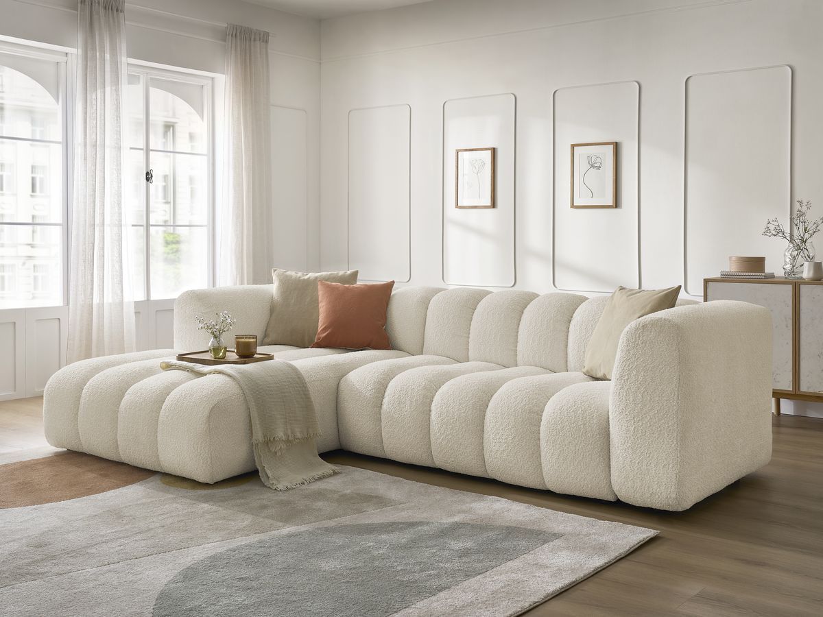 Bobochic Talia Ecksofa Bouclé-Stoff Beige Ecke links
