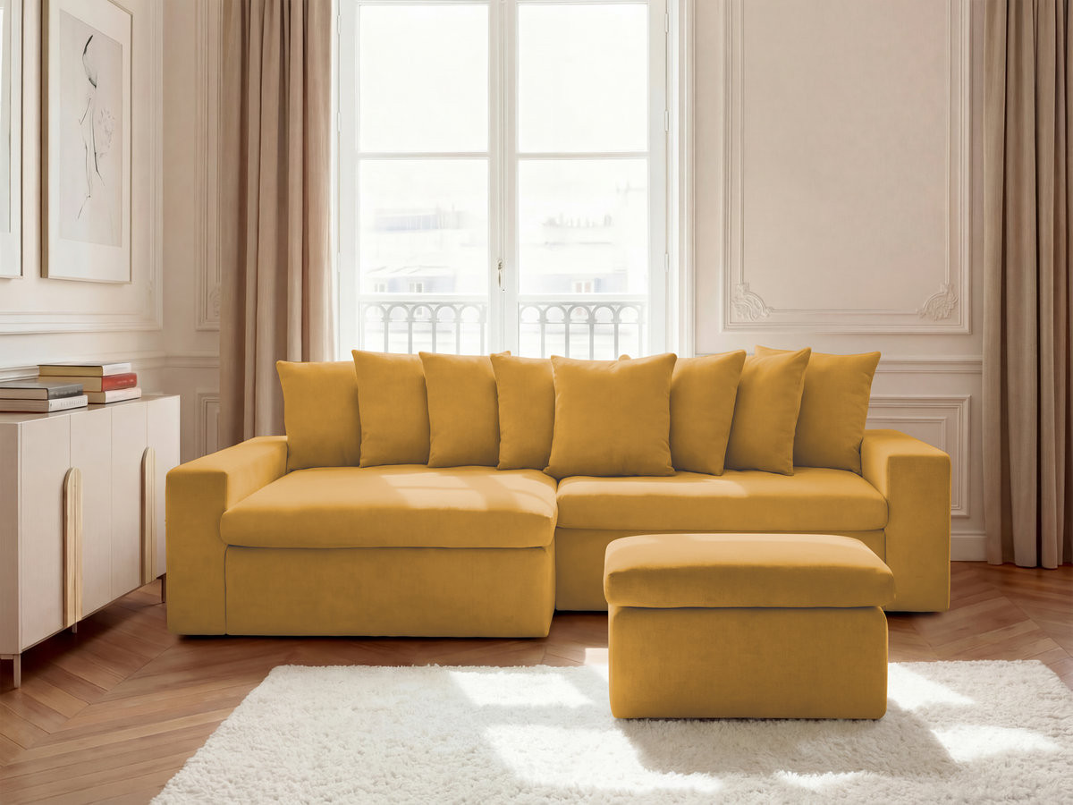 Bobochic Enore Ecksofa mit Pouf Stoff Gelb Ecke links