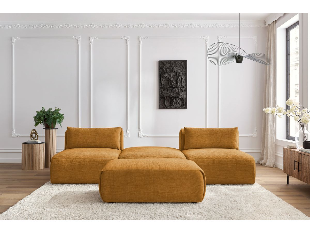 Bobochic Jeanne Sofa 4-Sitzer mit Pouf Strukturstoff Gelb